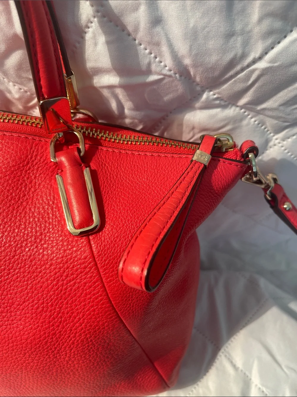 COACH Reddish Coral Madison Kelsey Pebbled Leather Satchel #28095